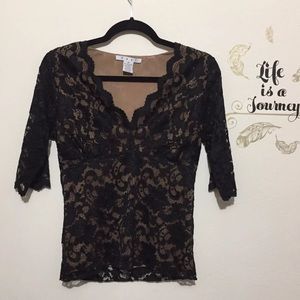 Cabi Black Lace Overlay V neck Blouse